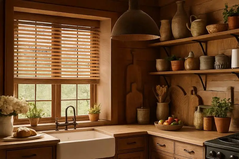 Venetian blinds in kitchen