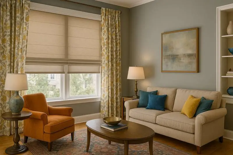 roller blinds with decorative curtains